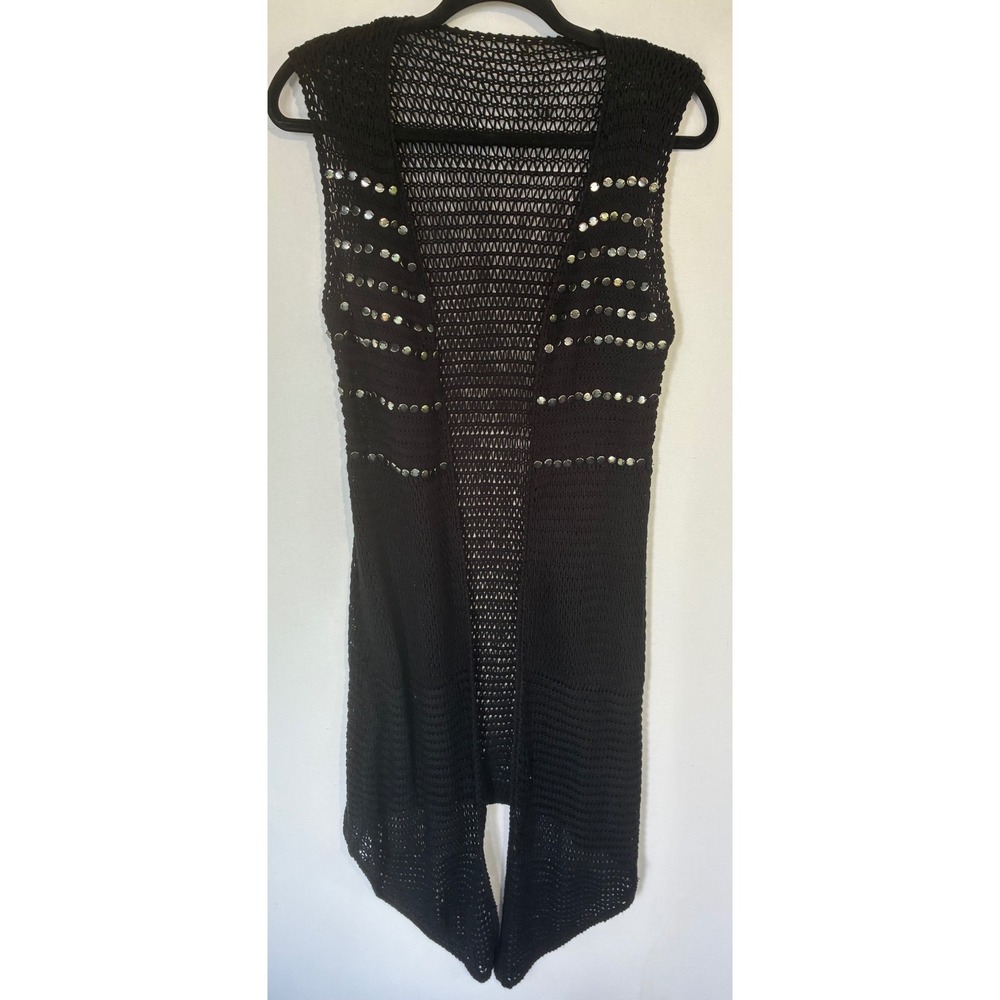 Unbranded Longline Vest Studded Crochet Mesh Womens S Black Excellent
